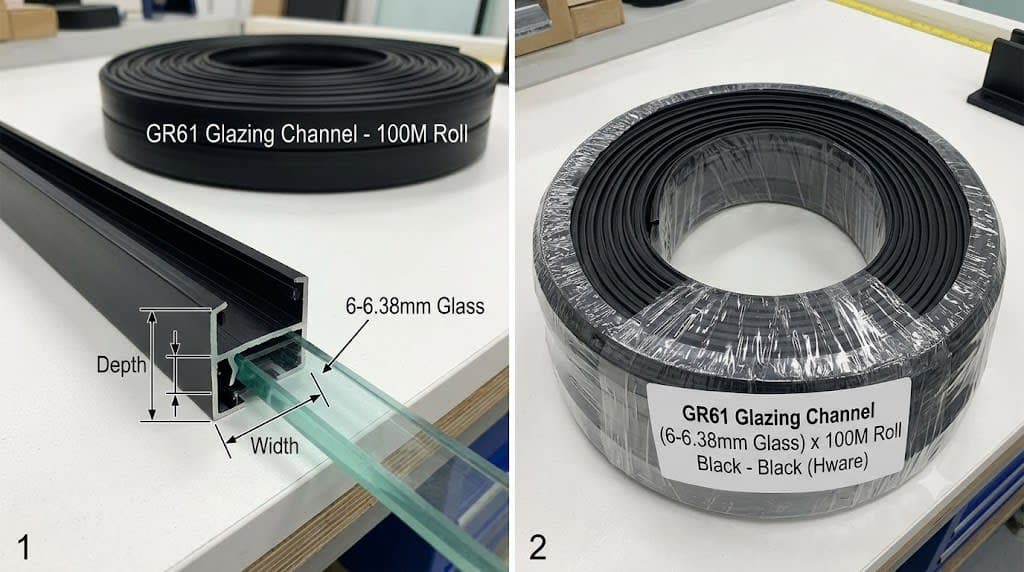 GR61 Glazing Channel (6-6.38mm Glass) x 100M Roll Black - Black (Hware)